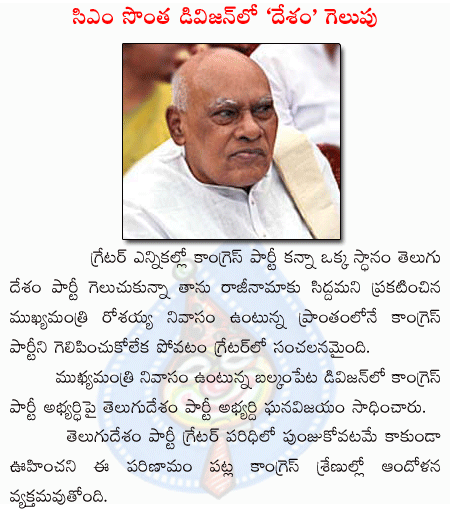 rosaiah,greater hyd elections,congress,tdp,  rosaiah, greater hyd elections, congress, tdp, 